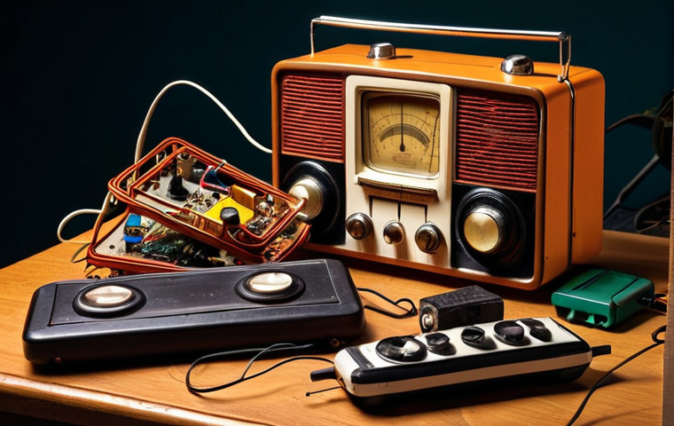 **
Prompt: "Childhood electronics hobby, disassembling a vintage radio, wires and components scattered, amazed expression, nostalgic lighting, warm colors, amateur electronics."
**