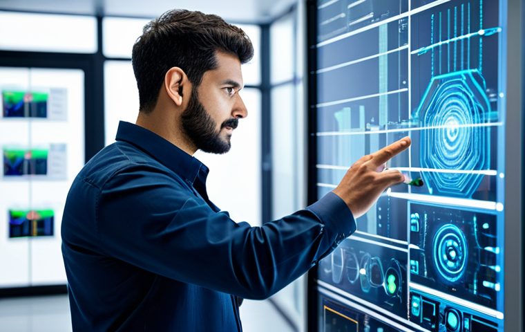 A professional male electronics engineer in a smart, modest business casual outfit, fully clothed, standing in a sophisticated, modern high-tech laboratory. He is interacting with a transparent, interactive holographic display that visualizes complex data flows and IoT network architecture. His pose is natural and engaged, with well-formed hands precisely gesturing towards the display. The background features sleek, state-of-the-art electronic equipment and intricate circuit board details, bathed in soft, cool lighting. The overall image conveys innovation and precision. Safe for work, appropriate content, family-friendly, perfect anatomy, correct proportions, natural body proportions, proper finger count, professional photography, cinematic lighting, ultra-detailed, high quality.