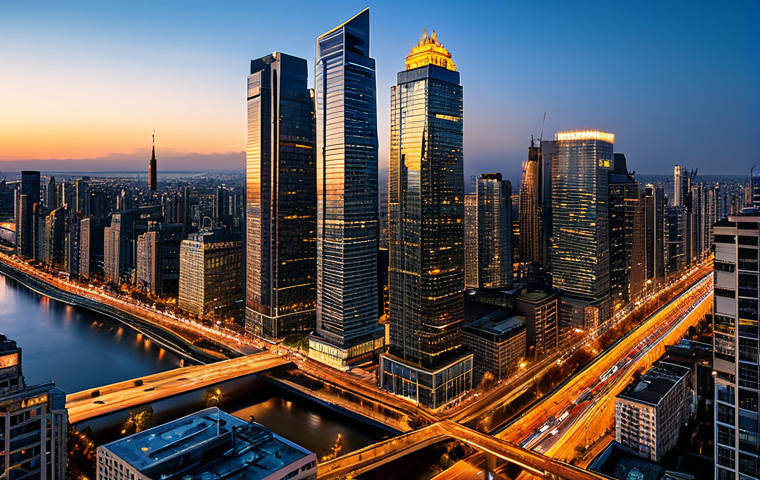 Modern Cityscape at Dusk**

"A panoramic view of a modern city at dusk, filled with towering skyscrapers illuminated with warm lights. Car headlights streak along the avenues.  A majestic river reflects the city lights.  Safe for work, appropriate content, fully clothed, professional architectural photography, realistic, high detail, perfect anatomy, natural proportions, golden hour lighting."

**