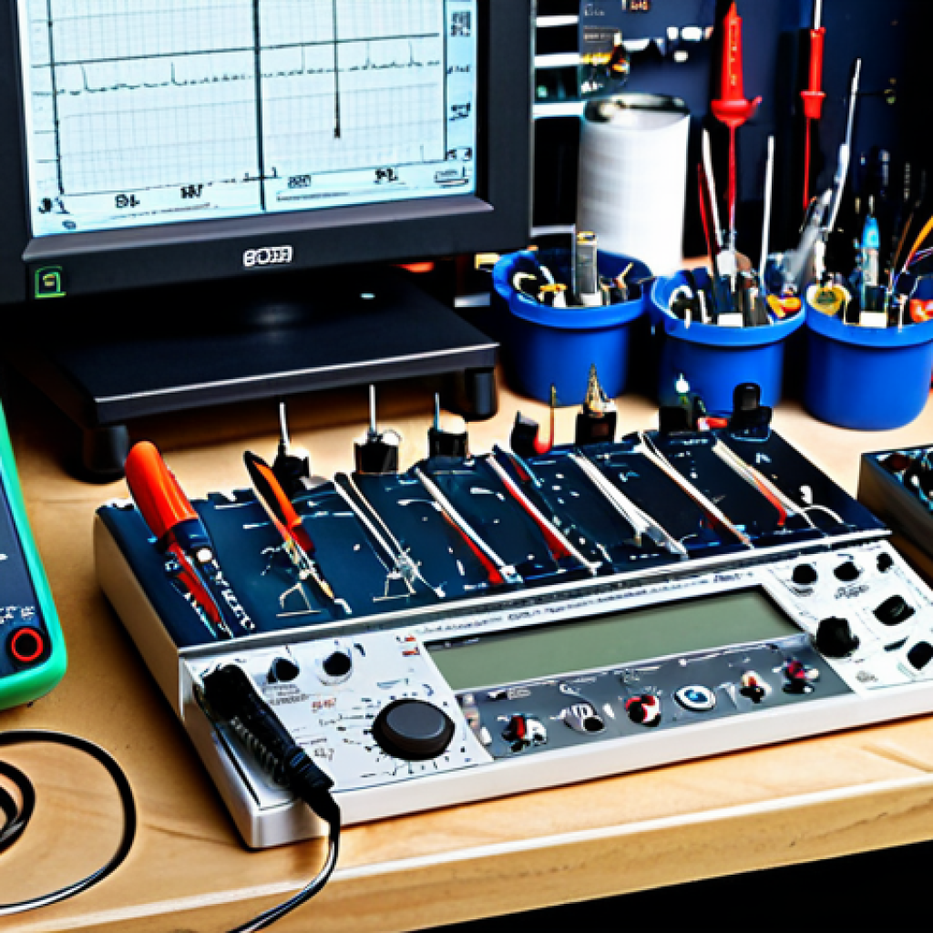 전자기술사 필기 기출문제 분석 사례 - Electronics Workbench**

A well-lit electronics workbench, featuring a multimeter, oscilloscope, sol...
