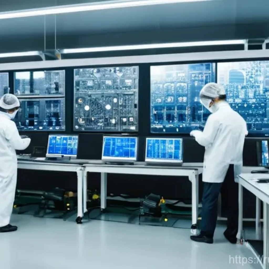 전자기술사와 데이터 수집 및 처리 기술 - **A modern Russian microelectronics factory interior.** Young, diverse Russian engineers, both male ...