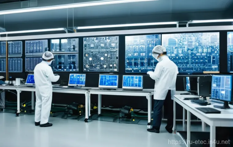 전자기술사와 데이터 수집 및 처리 기술 - **A modern Russian microelectronics factory interior.** Young, diverse Russian engineers, both male ...