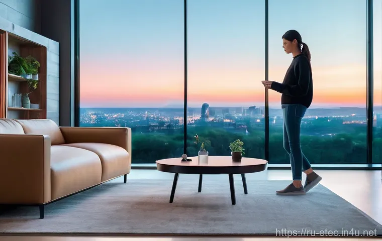 전자기술사와 최신 트렌드 기술 분석 - **Prompt 1: AI-Enhanced Smart Home Experience**
A bright, minimalist, and futuristic living room...