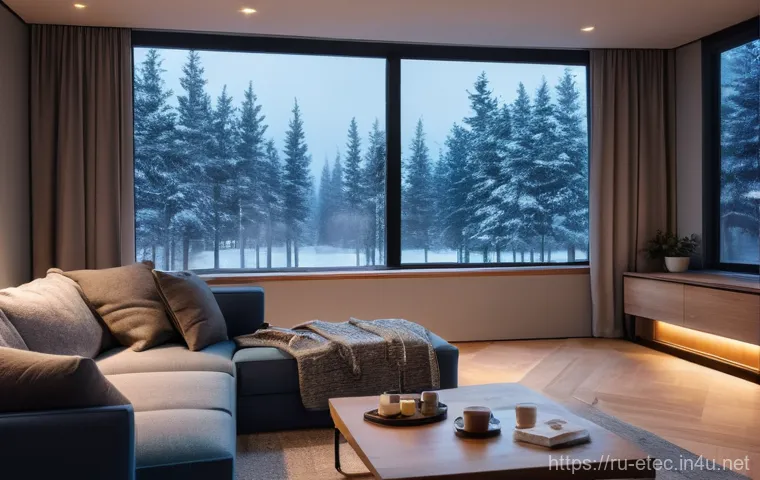 전자기술사와 최신 전자제품 기술 활용 사례 - **Prompt:** A cozy and technologically advanced living room during a cold winter evening. A young wo...