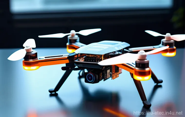 전자기술사와 드론 기술의 융합 - **Prompt:** A detailed, futuristic cross-section or transparent view of a sophisticated drone, showc...