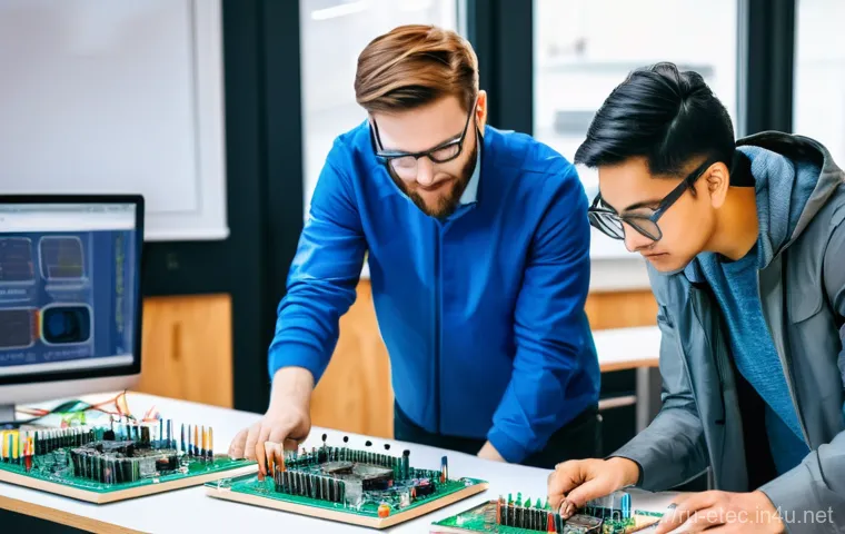전자기술사와 관련된 인증 시험 종류 - **Prompt:** A focused male electronics engineer in his late 20s, with short, tidy hair, wearing a cl...