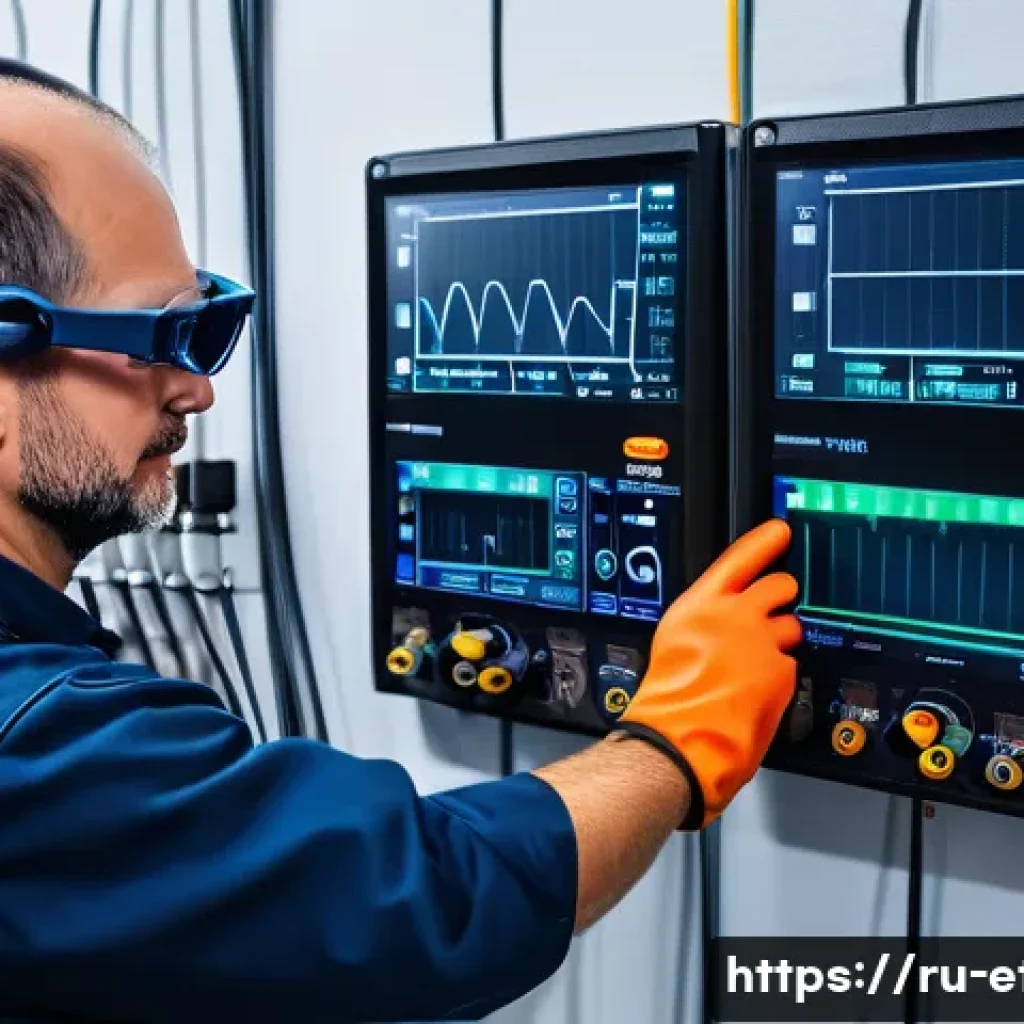 전자기술사와 실무 중심 문제 해결 사례 - A professional electrical engineer in a modern industrial setting, using advanced diagnostic tools l...
