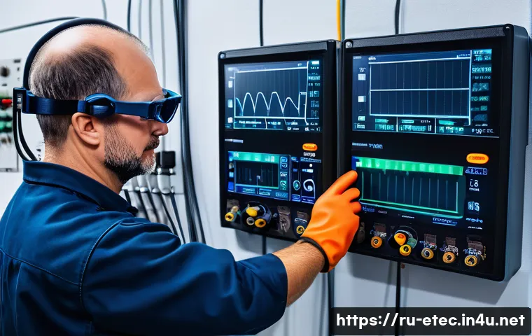 전자기술사와 실무 중심 문제 해결 사례 - A professional electrical engineer in a modern industrial setting, using advanced diagnostic tools l...