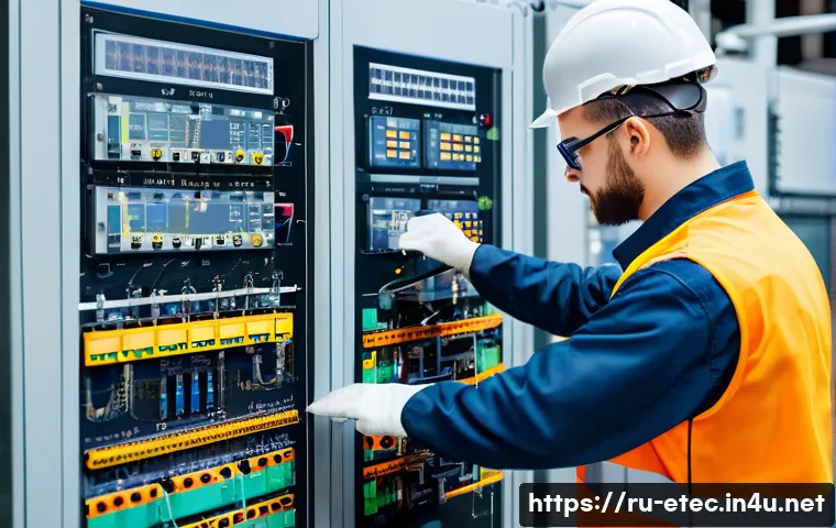 전자기술사와 직무 중심 자격증 활용 사례 - A professional electrician in modern industrial automation setting, wearing protective workwear and ...