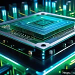 Home 19 전자기술사와 최신 IT 기술의 접목 - A highly detailed close-up of a futuristic 3D microchip architecture showcasing multilayered silicon...