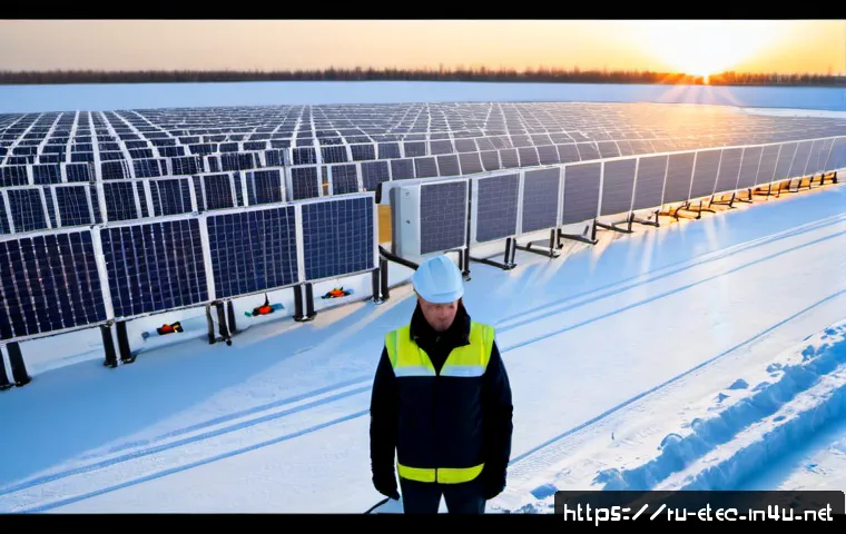 전자기술사와 신재생에너지 기술 사례 - Photorealistic renewable energy engineering site in Russia: a middle-aged electrical engineer in saf...